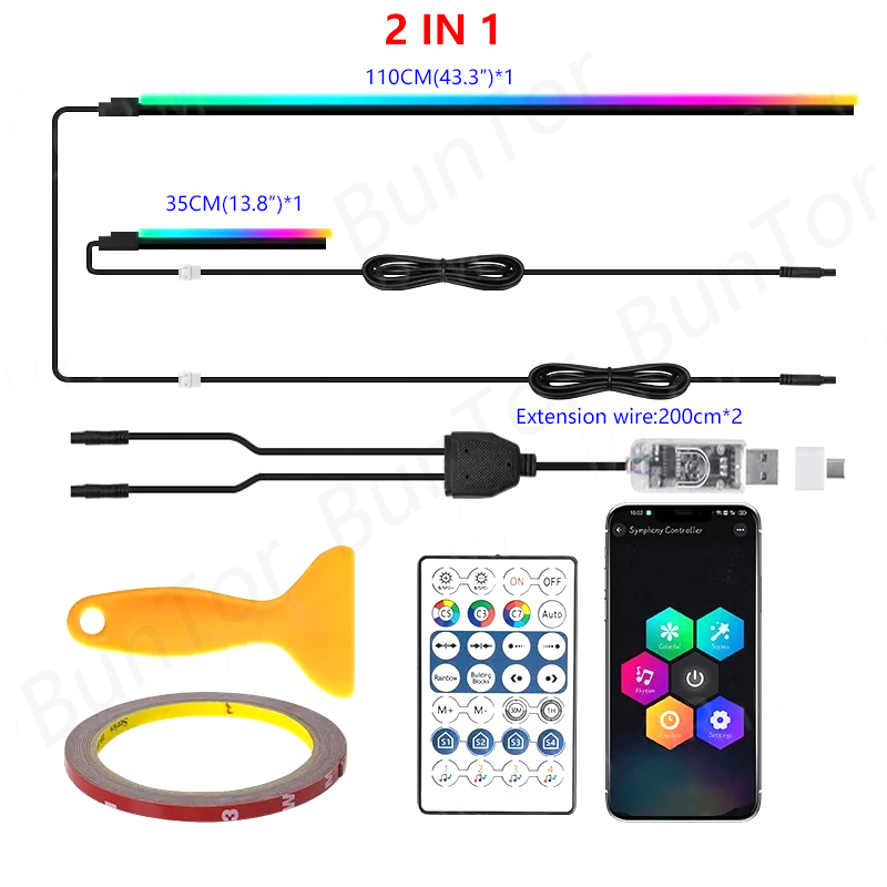 Tira de luces LED RGB para coche, luz ambiental arcoíris, USB, música Symphon, lámpara de ambiente con aplicación de Control remoto, 10/6/4/2/1 en 1: 4300 K blanco amarillo