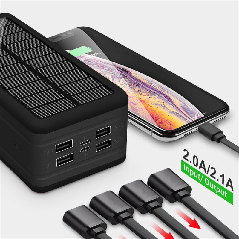 Solar 99000 mah power bank carregador sem fio portátil de carregamento rápido com luz acampamento emergência sos bateria externa