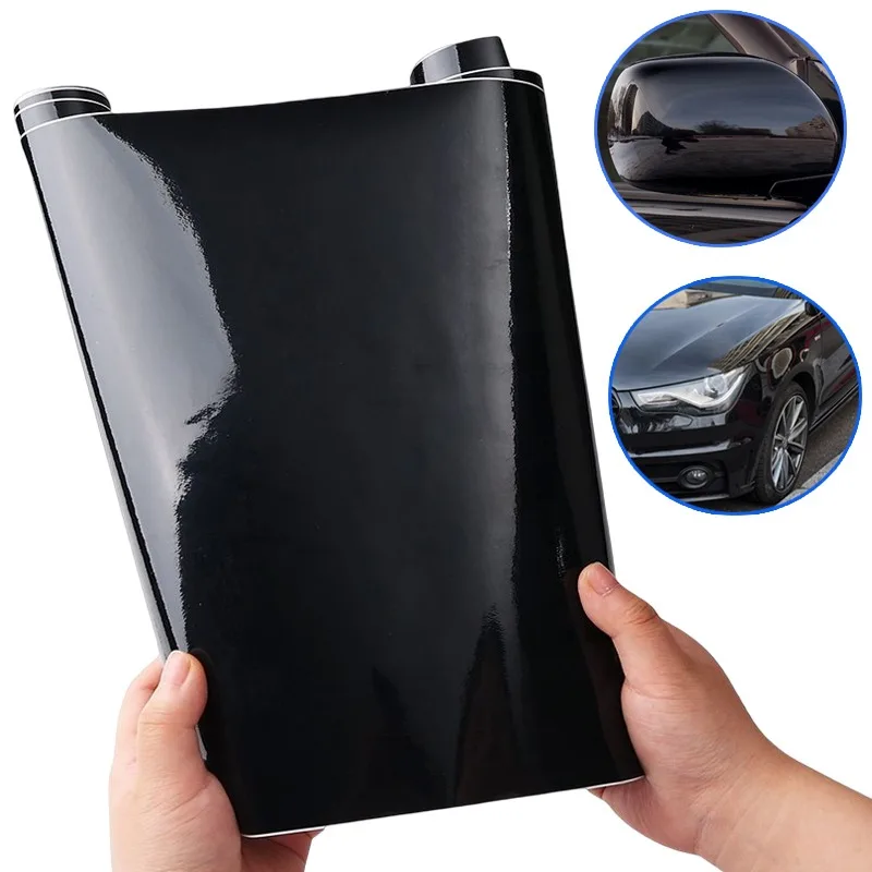 Film autocollant noir brillant pour carrosserie de voiture, décalcomanies rondes en vinyle, film auto-adhésif pour vélo, film proxy, 150x50cm