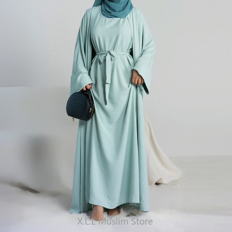Abaya vestido Hijab sin mangas, conjunto musulmán a juego, bata islámica de lujo, vestido africano, Kimono marroquí, ropa de caftán, 2 uds./Set