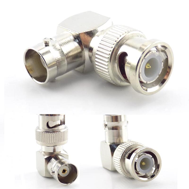 L-shaped BNC Male Connector Adapter Right Angle to BNC Female Jacks Adapter for CCTV Security Video Surveillance System