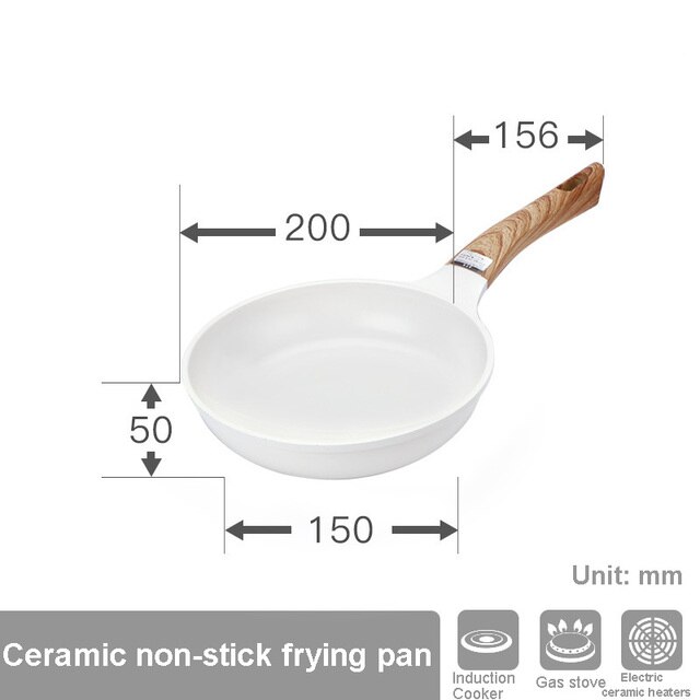 Sartén de cerámica blanca coreana, juego de ollas y sartenes antiadherentes, freidora profunda para desayuno, bandeja esmaltada japonesa para Cocina: Blanco