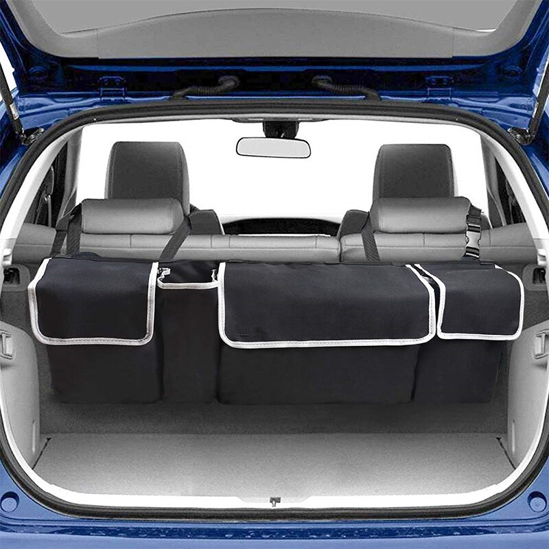 Sac de rangement multifonctionnel pour coffre de voiture en matériau Oxford, avec 4 * poches et 2 sangles réglables, sac de rangement universel pour siège arrière de voiture