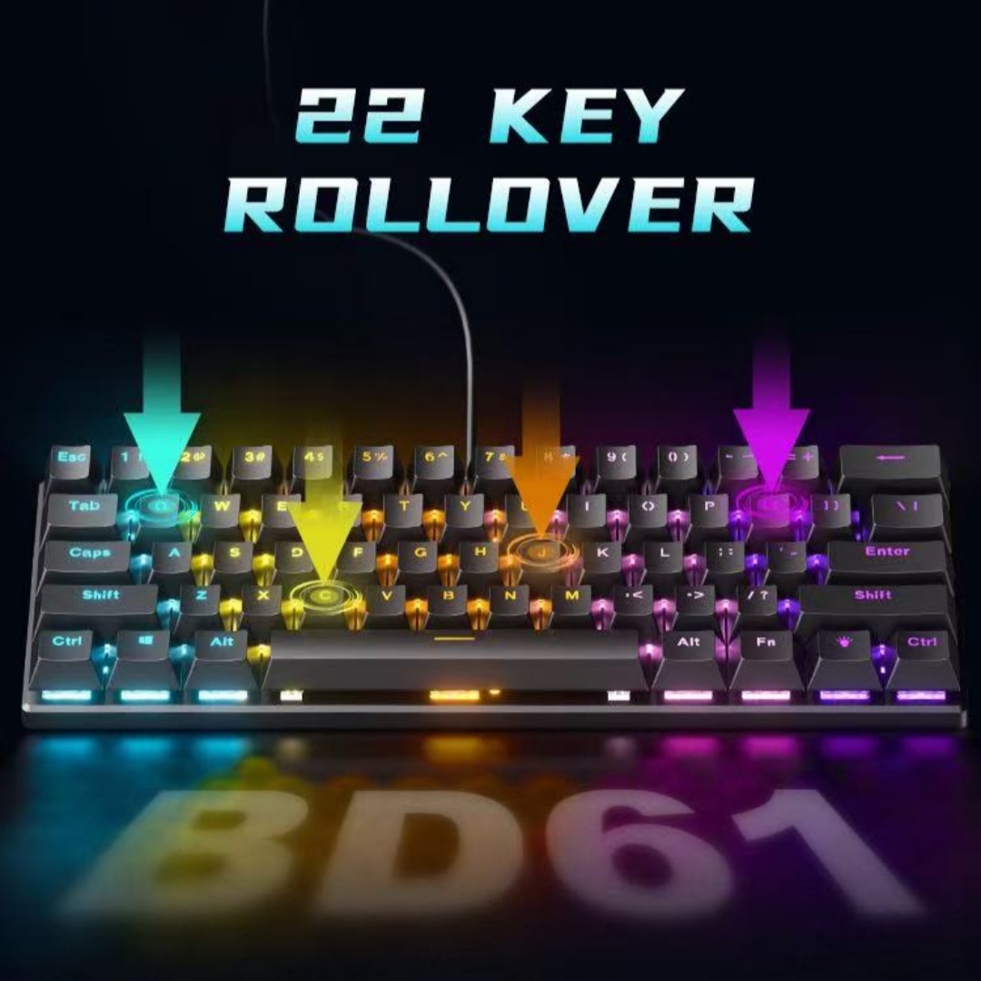 BD61 60% Gaming Mechanical Keyboard 61Key Wired Custom Mechanical Keyboard RGB Full Key -Swap RGB Backlit for Gaming/Office