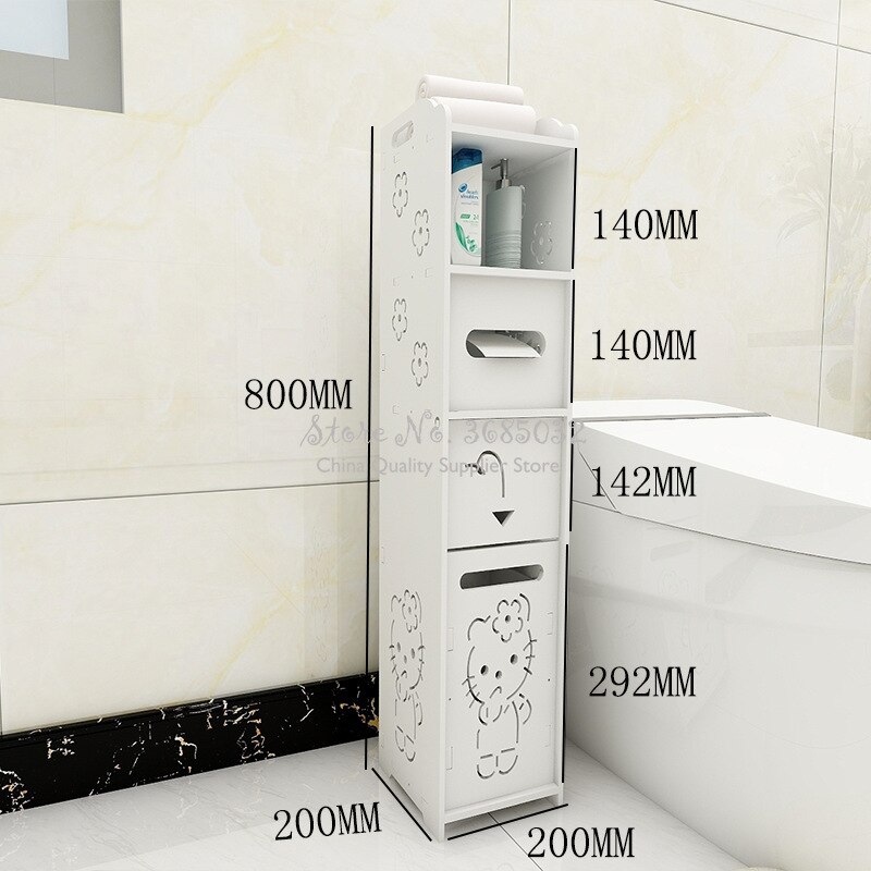 80cm Toilet Side Cabinet DIY Floor Bathroom Vanity Side Storage Cabinet Towel Box Toilet Storage Shelf Bathroom Furniture