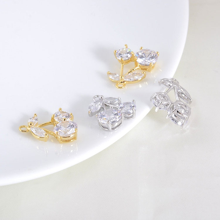 4PCS13x17MM 24KGold Color Plated Brass With Zircon Cherry Charms Pendants Diy Jewelry Accessories