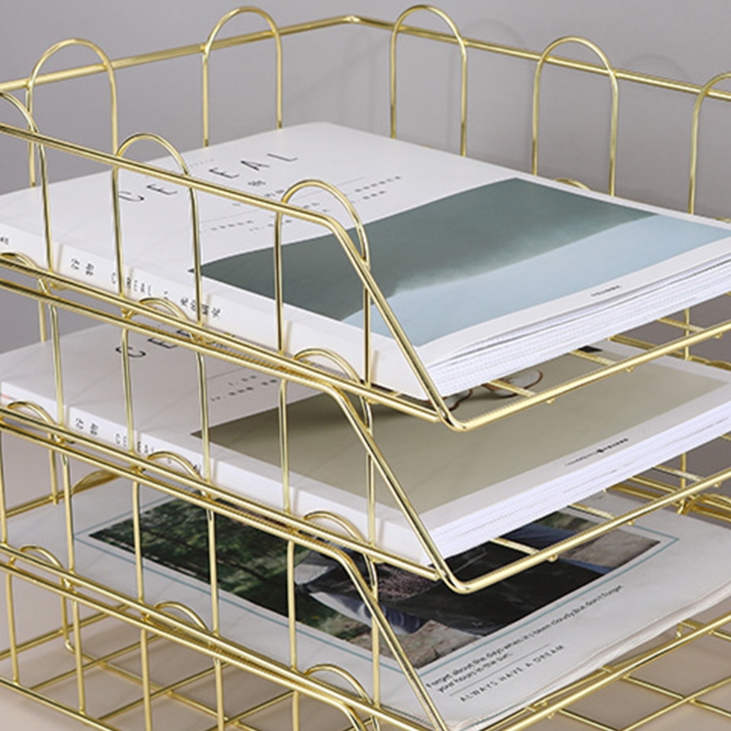 Pack of 2 Rose Gold Letter File Organizer Tray Desk File Organizer Stackable Paper Tray Organizer Home Office Supplies