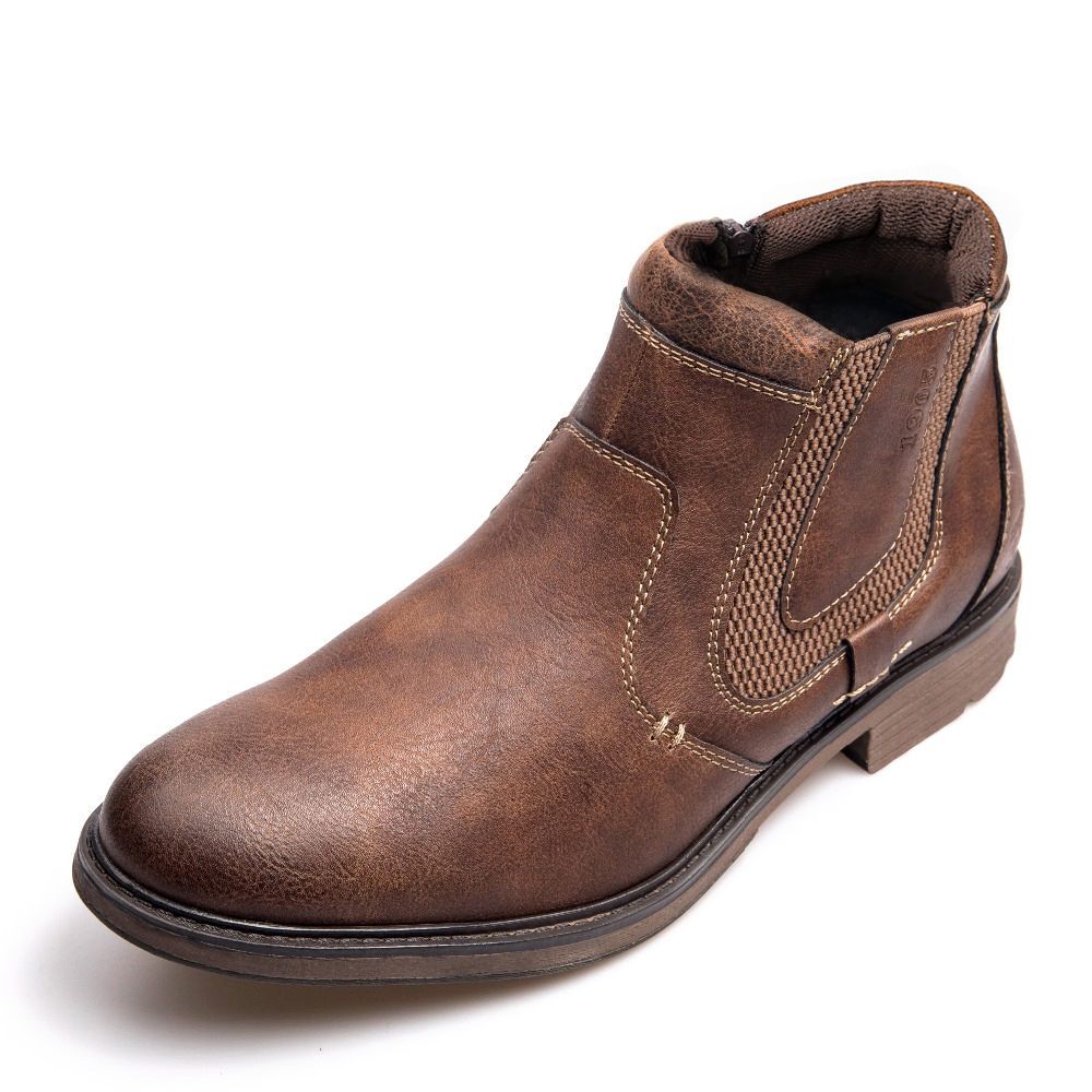 Bottines en cuir à plateforme pour homme, bottines montantes imperméables, à enfiler, décontractées, pour moto Chelsea: Brown / 39