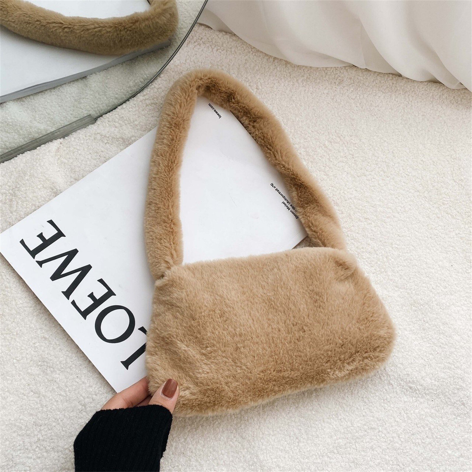 Bolso Vintage de invierno con patrón de cebra para mujer, bolsa interior de hombro de felpa, bolso para el otoño, de piel suave y cálida, Sac A Main # Y3: G