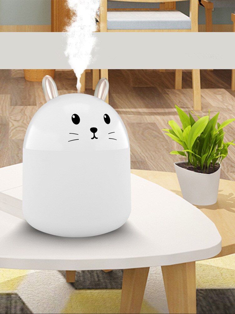 Schattige Konijn Mini Luchtbevochtiger 250Ml Aroma Etherische Olie Diffuser Voor Home Auto Usb Fogger Mist Maker Met Led night Lamp