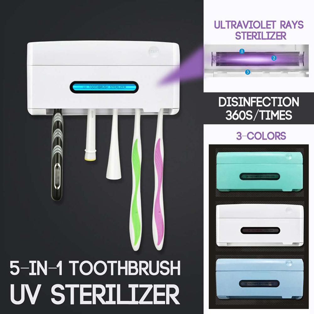 Antibacterial 2 in 1 UV Light Ultraviolet Toothbrush Automatic Toothpaste Dispenser Sterilizer Toothbrush Holder Cleaner