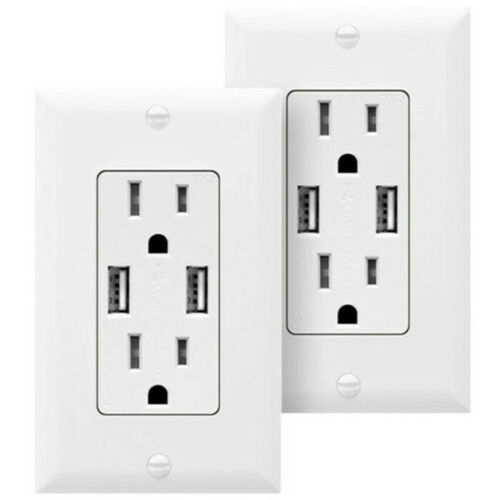 Outlet with USB Charger 4.2A socket Dual Duplex Receptacle 15-Amp w/ wall plate