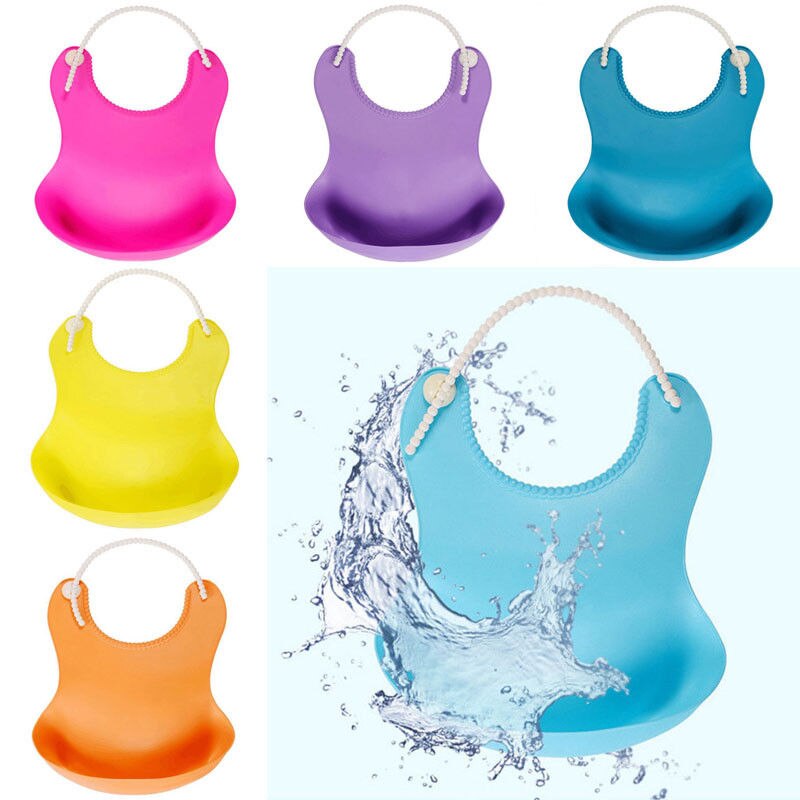 Soft Bib Waterproof Silicone Baby Bib Washable Roll Up Crumb Catcher Feeding Eating Baby TPE Compact Attractive Safety
