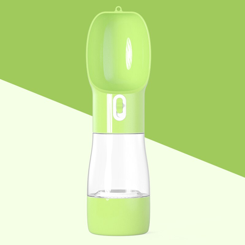 Botella de agua portátil para perros, multifunción, fuente de agua con tazón y contenedor de alimentos para perros y gatos, productos para mascotas: Food Water Green