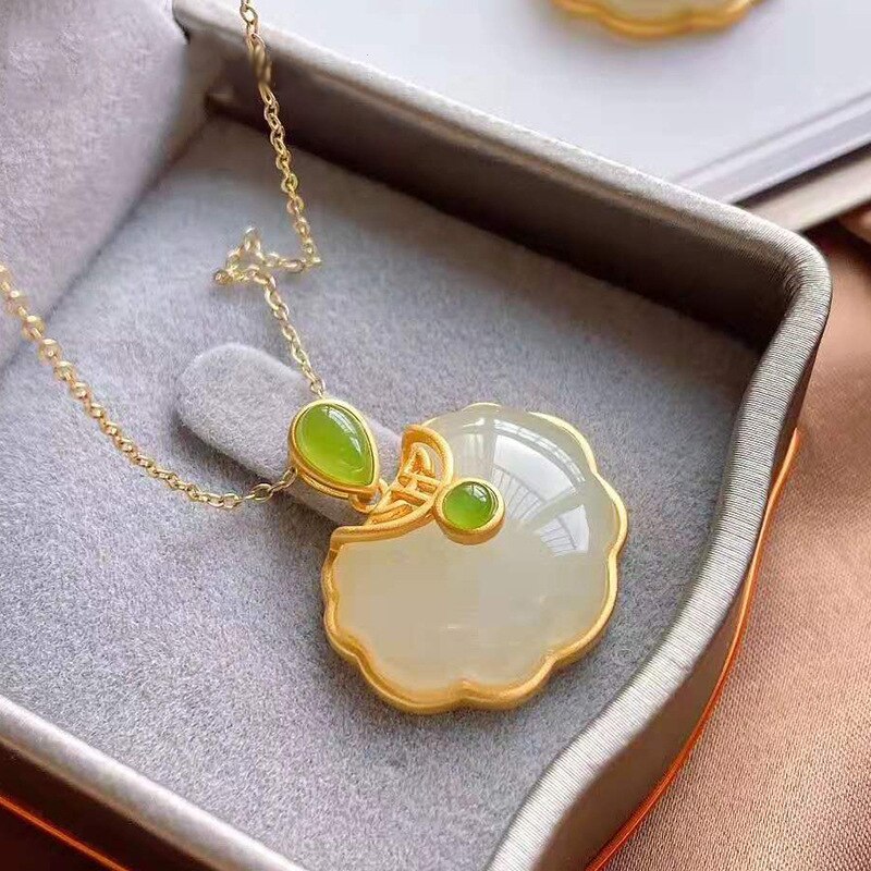 Collier pendentif Ruyi en Jade Hetian naturel, bijoux à la , amulette calcédoine, pour femmes, , S925