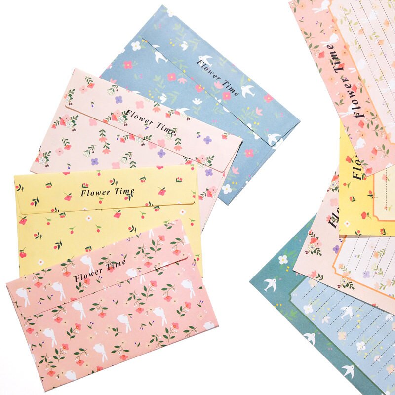 12 feuilles lettre papier 6 pièces enveloppe ensemble Kawaii fleur écriture papier enveloppe lettre Pad dessin carte de voeux avec enveloppes