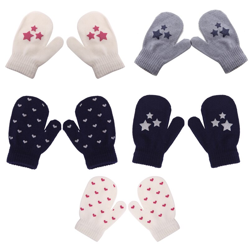 enfants Dot Star coeur motif moufles garçons filles doux tricot gants bébé enfants enfant