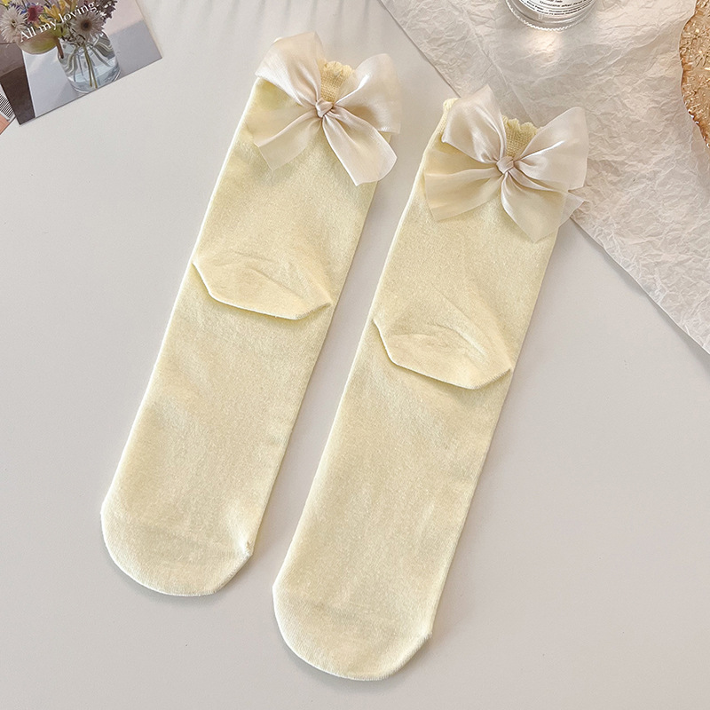 Calcetines de princesa con lazo para mujer, medias de tubo medio de Color sólido para primavera y verano, bonitos calcetines de tubo decorados con lazos,: Azul