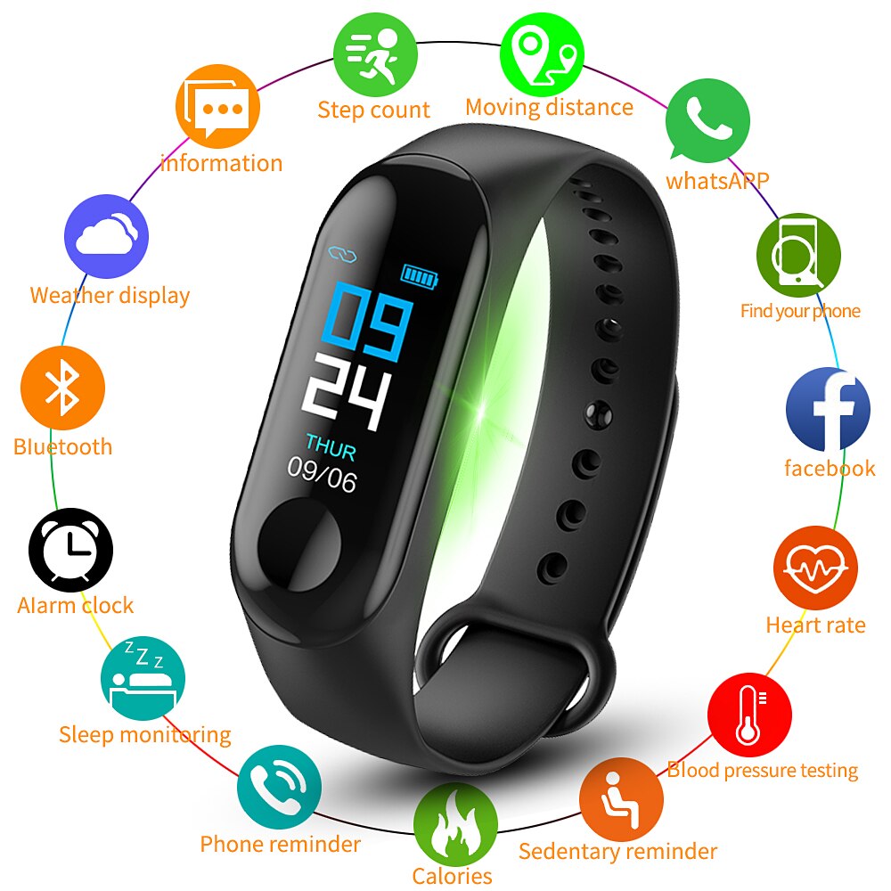 Pulsera inteligente de presión arterial M3 para hombre y mujer, Monitor de ritmo cardíaco, resistente al agua, podómetro, banda Digital