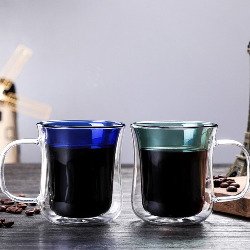 Farget varmebestandig glass dobbeltlags kopp varmebestandig høyt borsilikatglass vannkopp kaffekopp