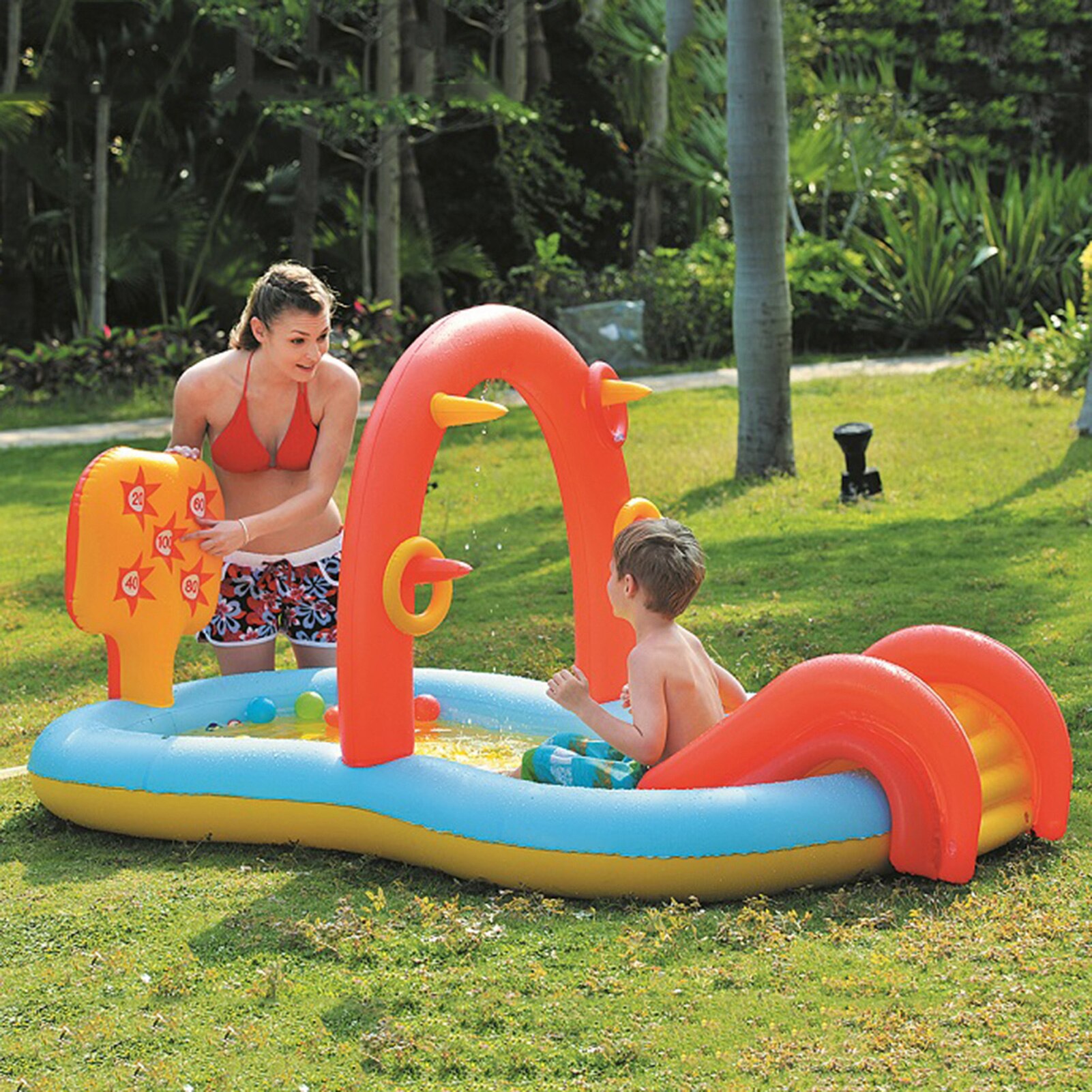 Opblaasbaar Zwembad Voor Kid Sliding Zwembad Sprinkler Water Speelgoed Kinderen Thuis Peuterbad Met Oceaan Bal En Ferrule