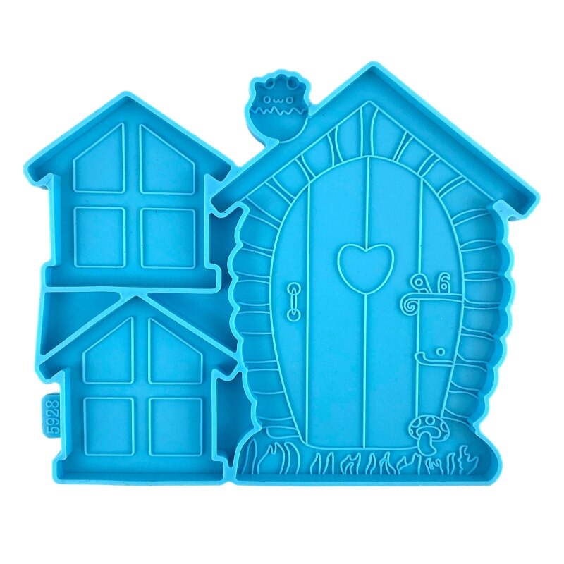 Molde de silicona para puerta de hadas, decoración 3D para ventana, bricolaje, cristal, resina epoxi, Cara de árbol durmiente, Patio y césped: Azul