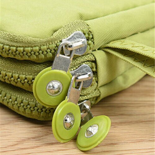 Womens Solid 3 Layer Canvas Telefoon Tas Korte Portemonnee Drie-Layer Rits Coin Card Key Purse