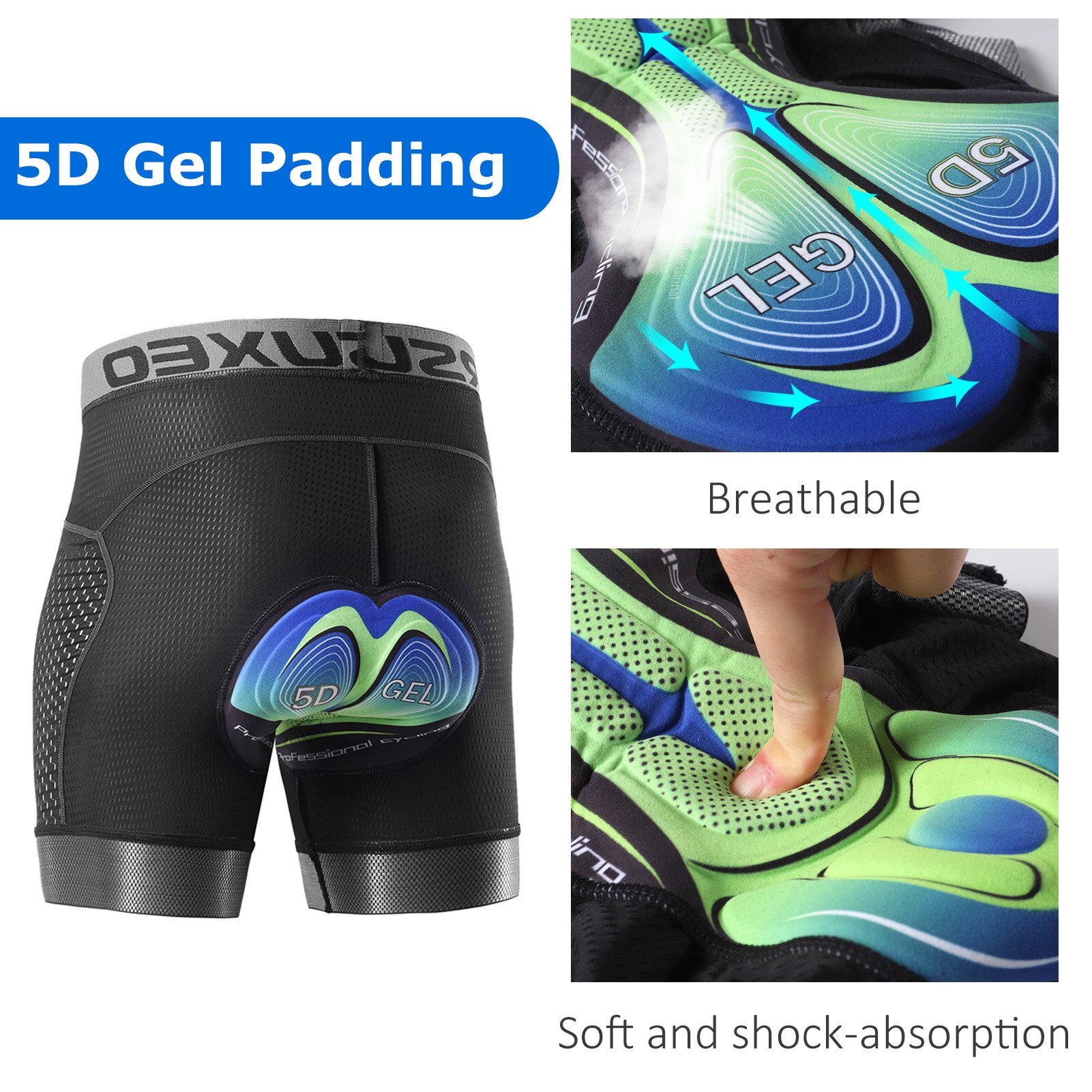 Arsuxeo Cycling Shorts Upgrade 5D Gel Pad Cycling Underwear Pro Shockproof Cycling Underpant Bicycle Shorts Bike Underwear