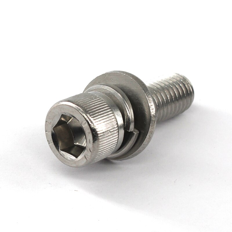 (20pcs to 10pcs) M8 Hex Socket Screws With Washer Split Lock 304 Stainless Steel Machine Screws 16/20/25/30/35/40/45/50mm
