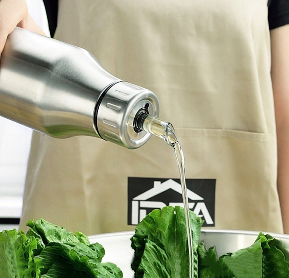 Oil & Vinegar Dispenser - Stainless Steel Olive Oil/Vinegar/Sauce Cruet,Essential Oil Bottle Edible Oil Container Pot,25 oz/750M