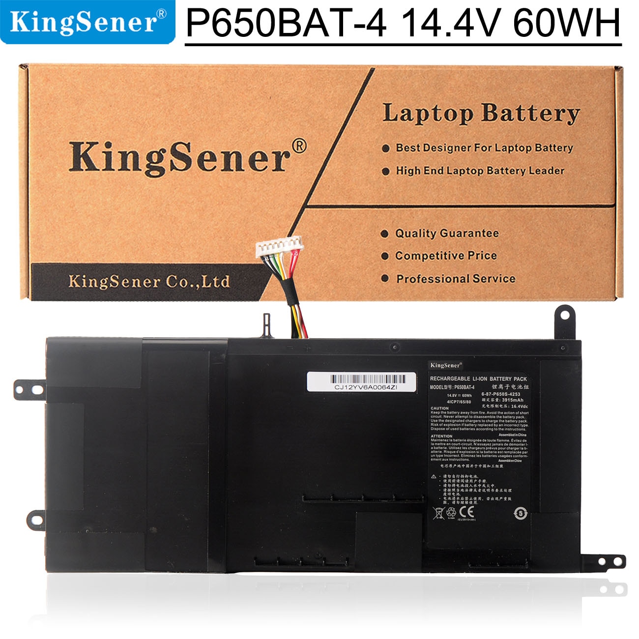 KingSener P650BAT-4 Laptop Battery For Clevo P650 P651 P655 P671 RA P670-RG SAGER NP8650 NP8651 NP8652 6-87-P650S-4U311 60Wh