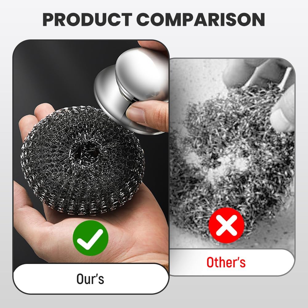 Stainless Steel Pot Brush With Handles Dishwashing Wire Ball Heavy Duty Metal Scrubber For Dishes Pan Household Cleaning Tools