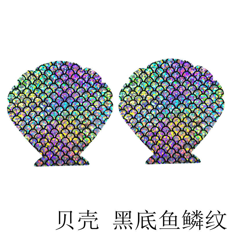 Patch de sein jetable en forme de sirène, écailles invisibles, paillettes colorées, autocollants de poitrine, couvre-tétons: F 5 Pairs