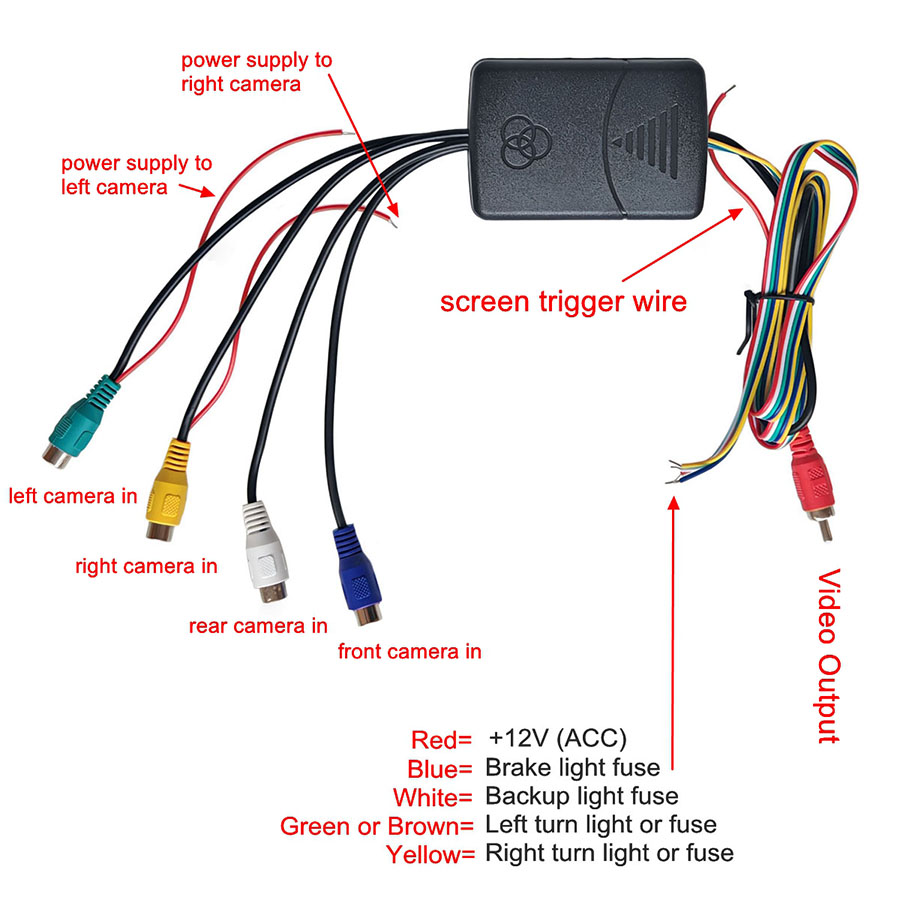 DIYKIT Car Backup Camera Splitter Switch 4 Input 1 Output Intelligent Car Video Switcher Converter