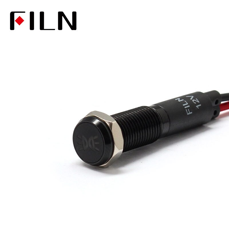 Filn 8mm bil dashbord bredde lys merke symbol ledet rød gul hvit blå grønn 12v ledet indikatorlys med 20cm kabler