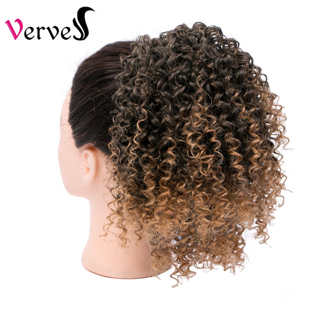 VERVES Lockige Pferdeschwanz Haarteil Mit Gummi 10&#39;&#39; häkeln geflecht Band haar Chignon Synthetische Pferdeschwanz Haar Verlängerung mit Clip-in
