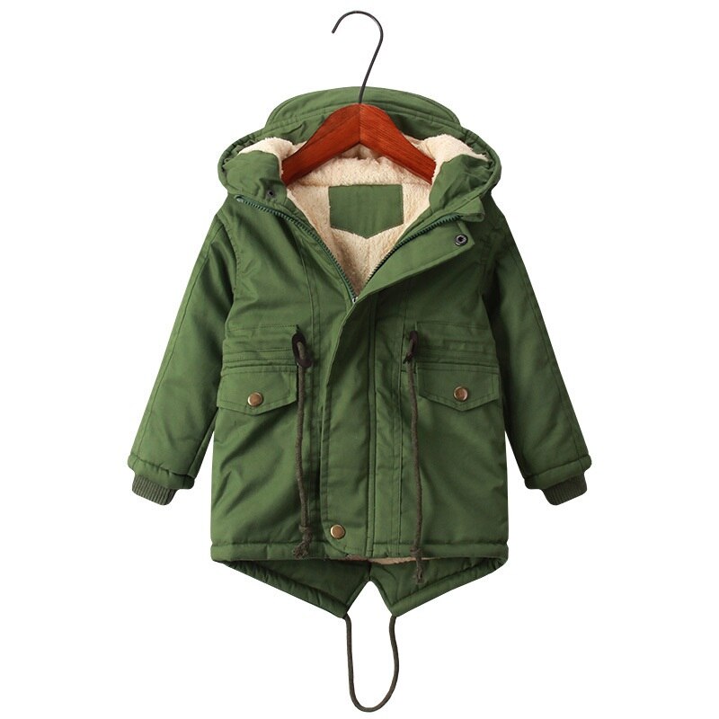 Lange stijl kinderkleding winterjas voor jongens fleece fluweel kinder jongens meisjes jas bovenkleding overalls voor kinderen: Groente / 9t