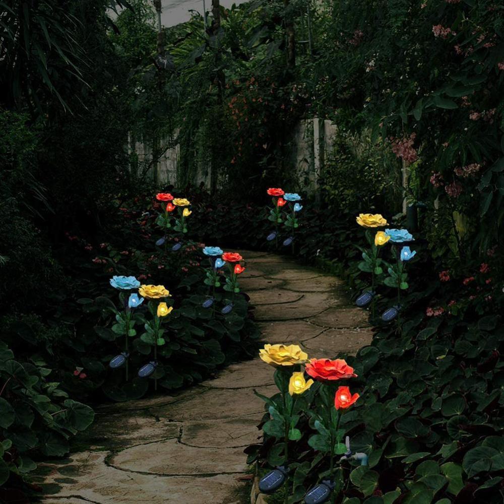 3 Heads Solar Rose Light LED Flower Lawn Stake Lamp Decoration Yard Garden For Home Outdoor Waterproof Path O3P4