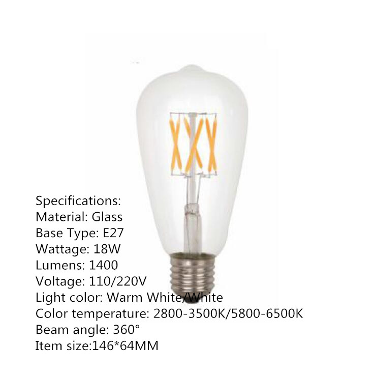 Ampoule LED Edison, Vintage, Filament Antique, E27, ST64, 3, 6, 9, 12, 15, 18, 21W