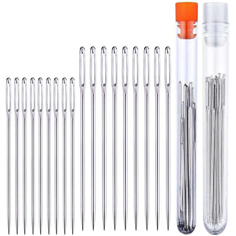 Imzay Large-Eye Hand Sewing Needles Big Eye Stitching Needle Weaving Sewing Tool Fabric Cross Stitch Needles with Sewing Bottle