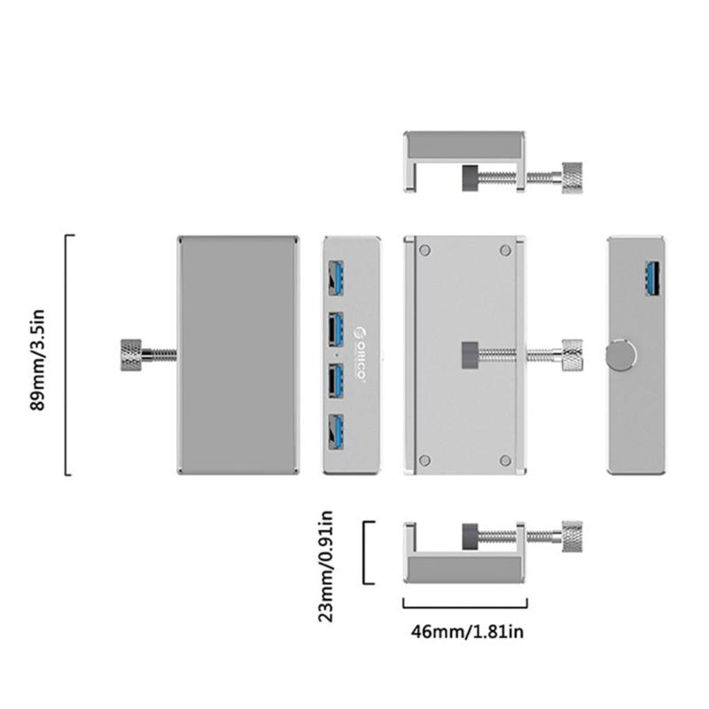 Orico  mh4pu- p usb hub aluminium ekstern 4 porte usb 3.0 usb splitter med 10-30mm justerbart klip til macbook desktop bærbar pc