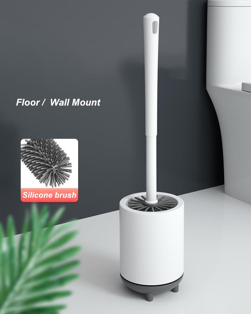 Wall Hung Silicone Toilet Brush Round/square Bathroom Floor Brush with Waterproof Brush Stand Cleaning Toilet Tools: Round