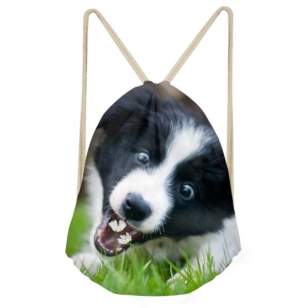 Forudesigns schattige 3d- honden border collie print mini rugzak dames trekkoordtas schooltassen voor tienermeisjes cinch sack sac a dos: H9391 z 3