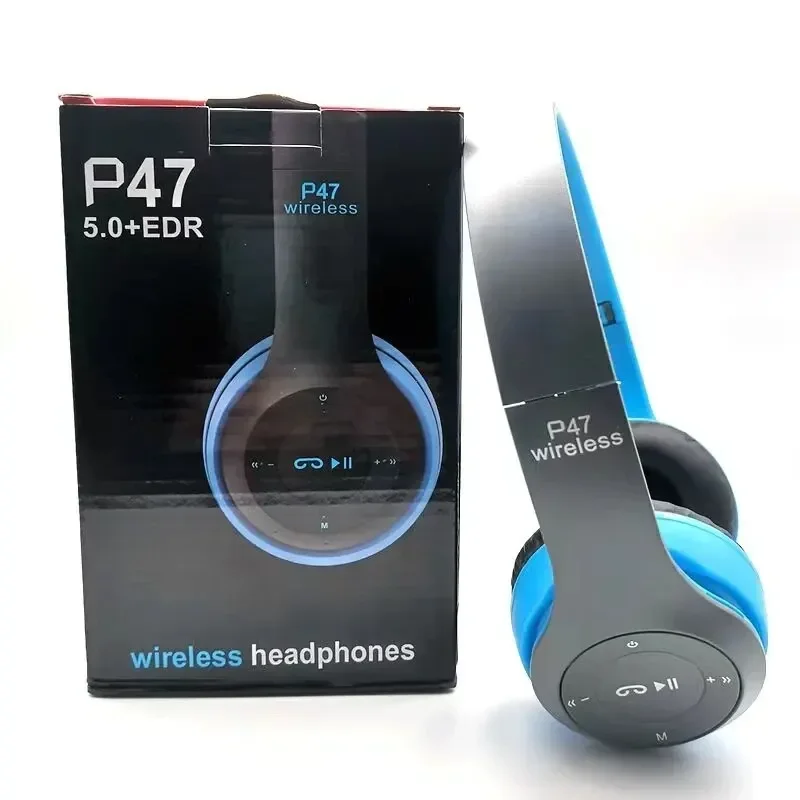 Auriculares inalámbricos Bluetooth 50 Bajos estéreo HIFI plegables con micrófono Adaptador USB para juegos de iPhone: Azul