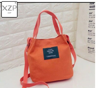 Xzp moda casual fresco arte menina cosméticos lona embreagem senhora tote bolsa de compras sacos pequenos sólidos sacos de ombro para meninas: Laranja