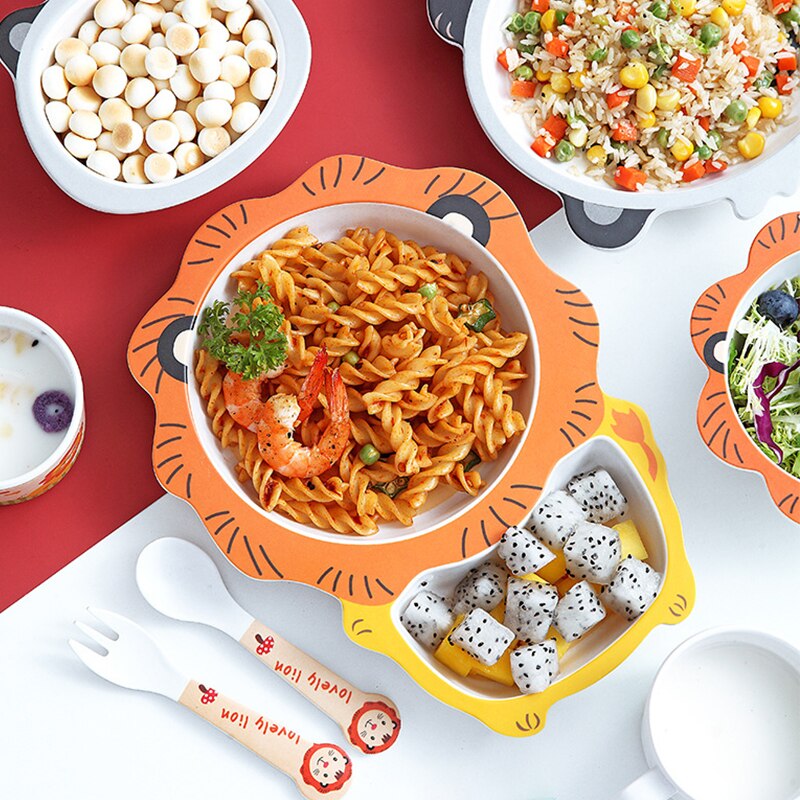 Children Bowl Feeding Dishes Baby Plate Animal Dinnerware Bamboo Fiber Children Plate Cartoon Dishesd Kids Tableware