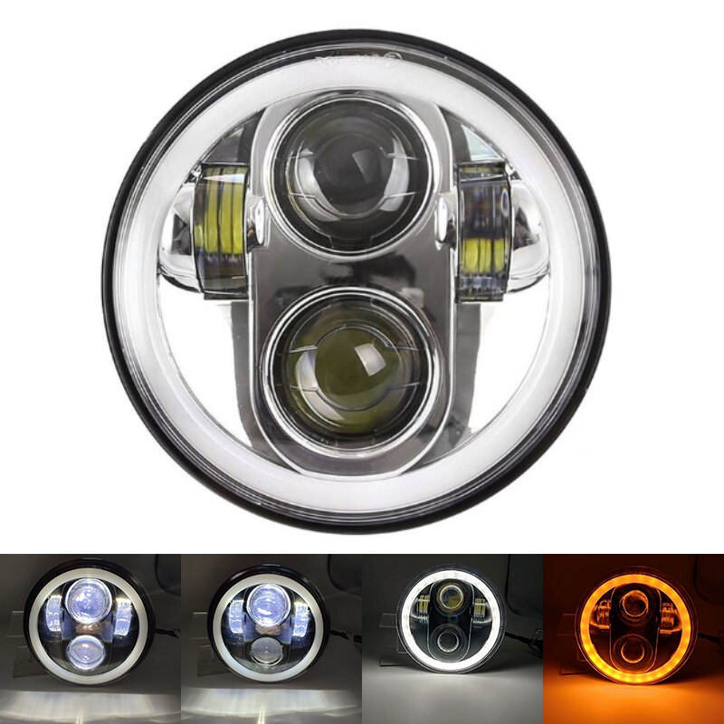 5.75&quot; inch LED Projector Headlight with Halo Angel Eyes White DRL Lights for Honda Shadow Aero Phantom VLX 600 750 VT 1100