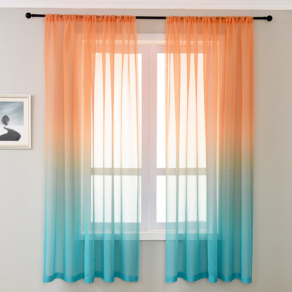 Tulle intimité cuisine dégradé couleur Voile panneau chambre Ombre drapé fenêtre rideau salon café lumière filtrage romantique: Orange Light Blue / 150cm