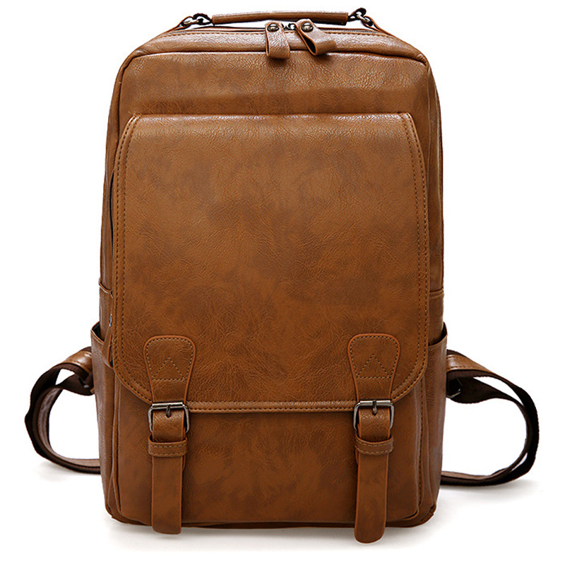 Vintage Laptop Rugzak Mannen Waterdichte Bagpack Kaki Reizen Mannen Tas Pu Lederen Rugzakken Grote Capaciteit Mannelijke Mochila Tassen Voor Mannen