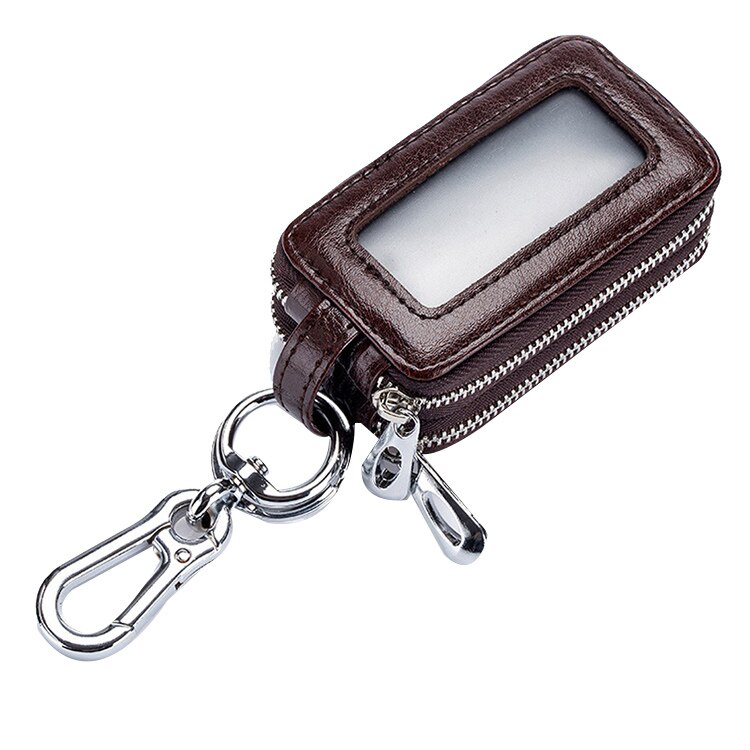 Leather Home Double Pocket Zipper Mini Wallet Keychain Transparent